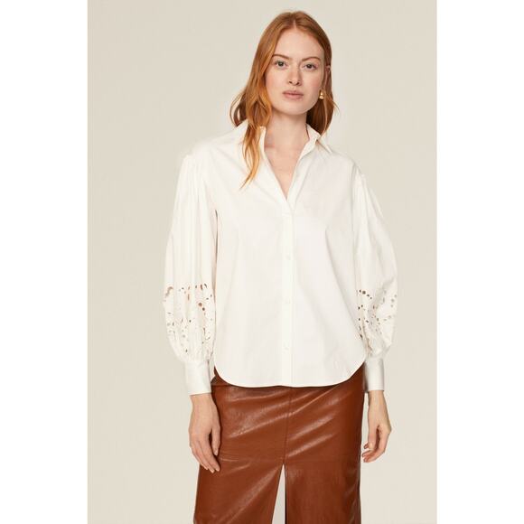 KATE SPADE NEW YORK Off White Poplin Floral Cutout Button Up Shirt Size 12 - Picture 1 of 16
